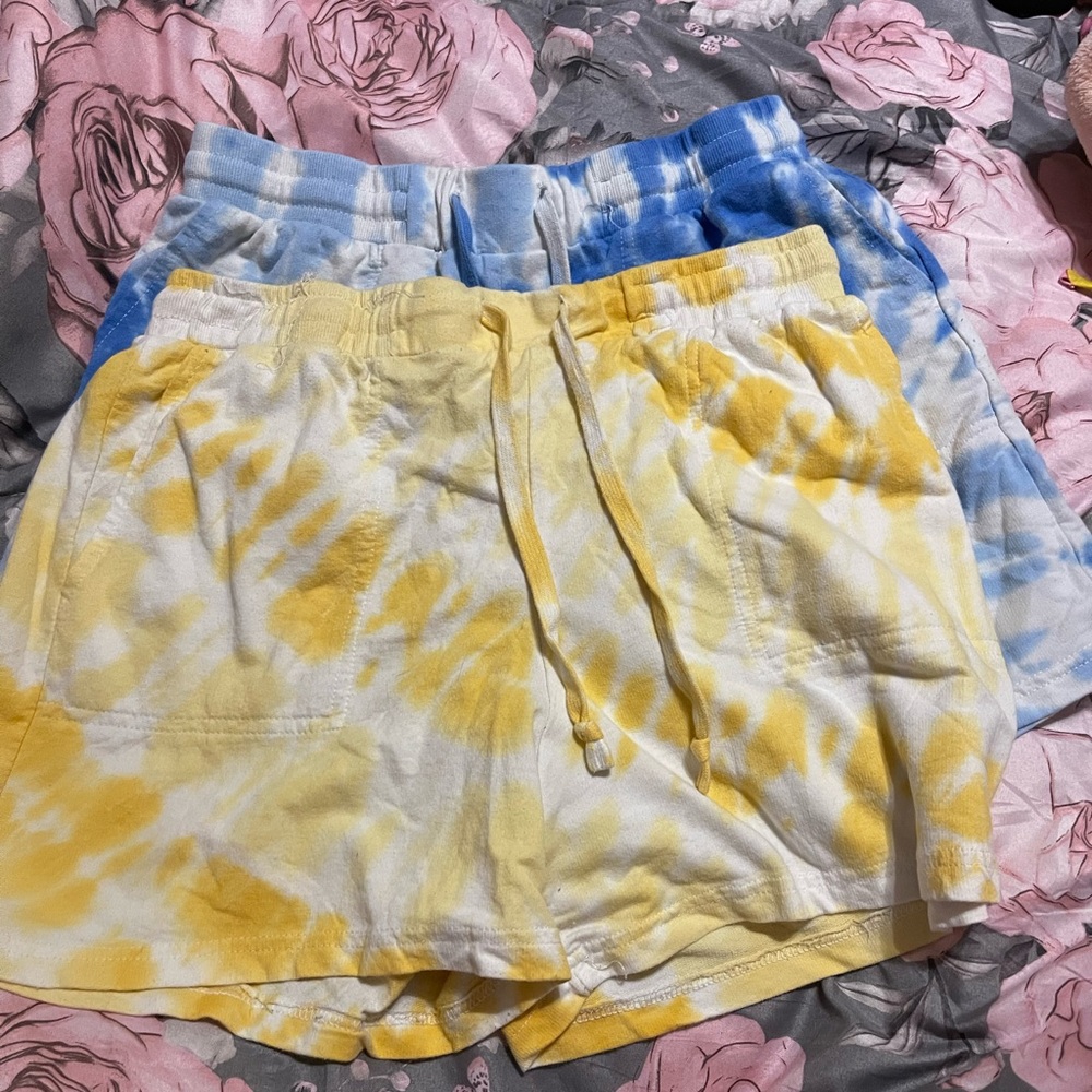 Blue and yellow tie dye shorts